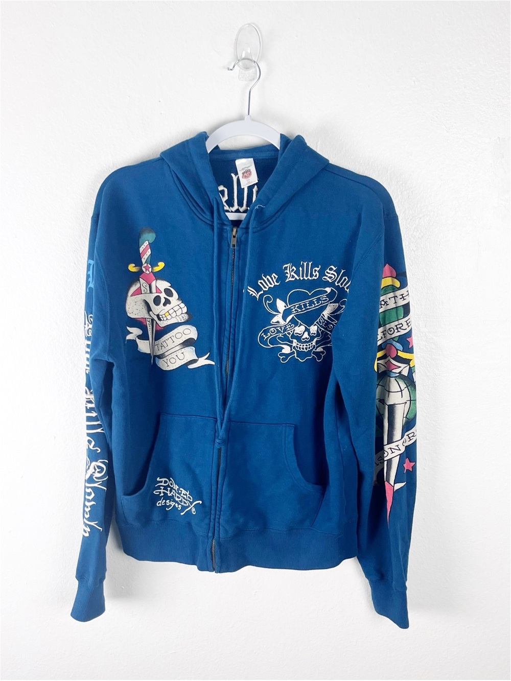 ED HARDY x Christian Audigier Love Kills Slowly Tattoo Zip Hoodie Jacket Medium